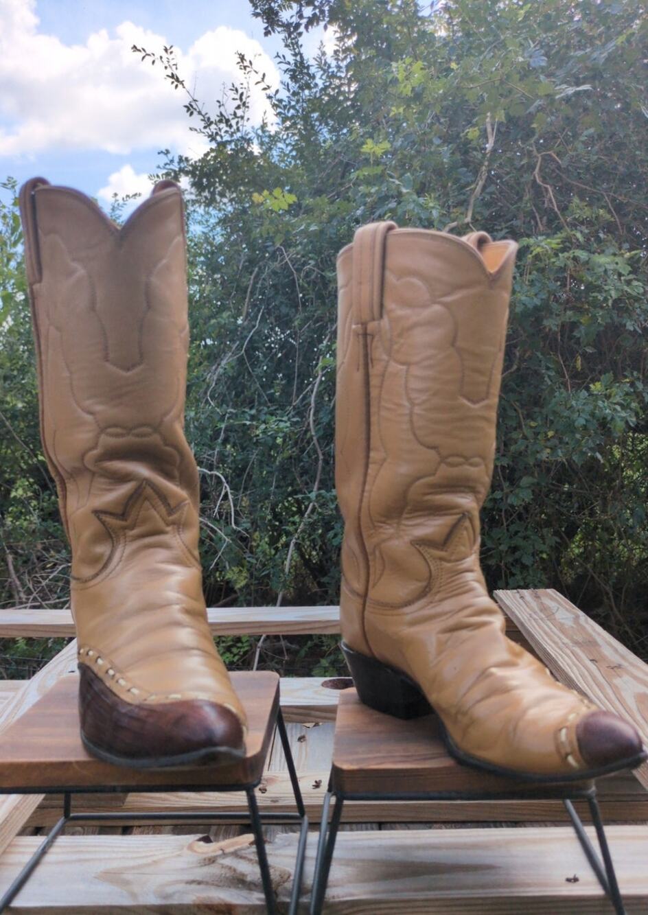 Vintage Tony Lama 1970s Cowboy Boots Teju Lizard Wingtip Texas Exotic 7.5